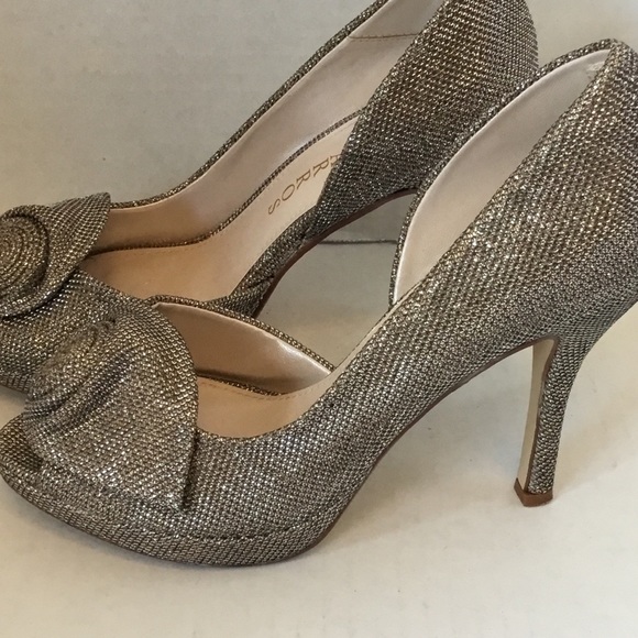 Caparros Baldwin Champagne Sparkle  Peep Toes Heel Pumps Stiletto - Picture 13 of 15